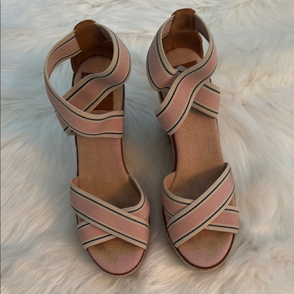 Tory Burch Pink and Tan Sandals with Crisscross Straps